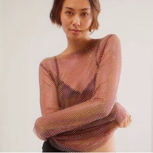 Free People Intimately Filter Finish Long Sleeve Top NWOT Size Small Sheer Mesh